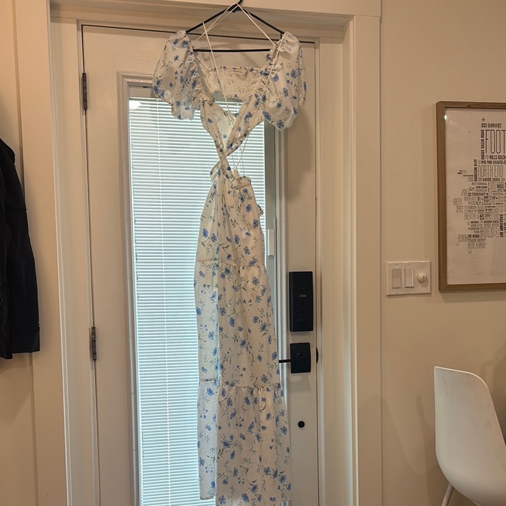 Altar'd State White and Blue Floral Maxi Dress